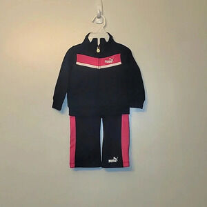 Girls size 12 months Puma tracksuit black pink white zip-up jacket pants LOT F3